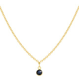 14k Solid Gold Tiny Round Bezel Gem Necklace - Blue Sapphire - Necklaces - Ofina