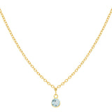14k Solid Gold Tiny Round Bezel Gem Necklace - Blue Topaz - Necklaces - Ofina