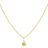 14k Solid Gold Tiny Round Bezel Gem Necklace - Citrine - Necklaces - Ofina