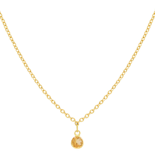 14k Solid Gold Tiny Round Bezel Gem Necklace - Citrine - Necklaces - Ofina