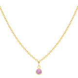 14k Solid Gold Tiny Round Bezel Gem Necklace - Pink Sapphire - Necklaces - Ofina