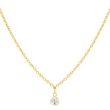 14k Solid Gold Tiny Round Bezel Gem Necklace - White Sapphire - Necklaces - Ofina