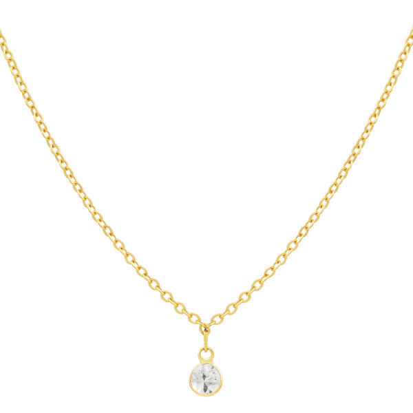 14k Solid Gold Tiny Round Bezel Gem Necklace - White Sapphire - Necklaces - Ofina