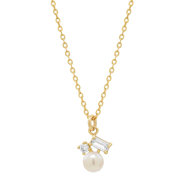 Pearl / CZ Cluster Necklace - - Necklaces - Ofina