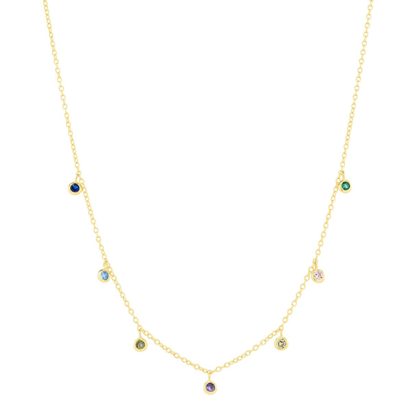 Tiny Multi-CZ Colorful Bezel Drop Choker - - Necklaces - Ofina