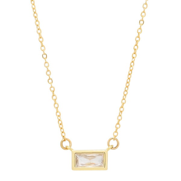 Emerald Shape Horizontal Birthstone Necklaces - April - Diamond - Necklaces - Ofina