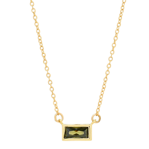 Emerald Shape Horizontal Birthstone Necklaces - August - Peridot - Necklaces - Ofina