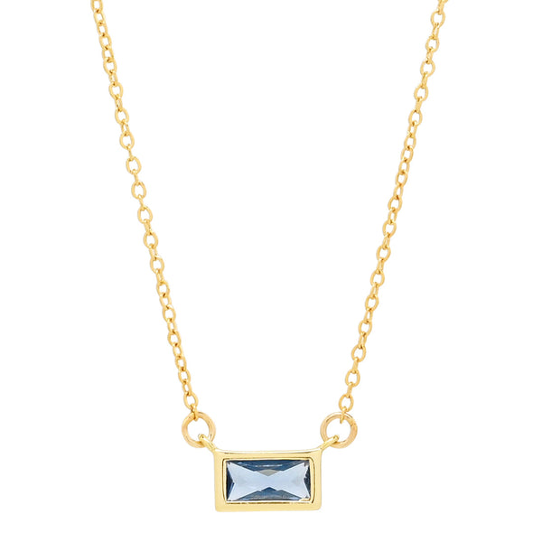 Emerald Shape Horizontal Birthstone Necklaces - December - Blue Topaz - Necklaces - Ofina