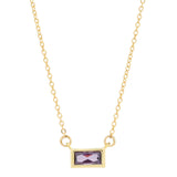 Emerald Shape Horizontal Birthstone Necklaces - February - Amethyst - Necklaces - Ofina