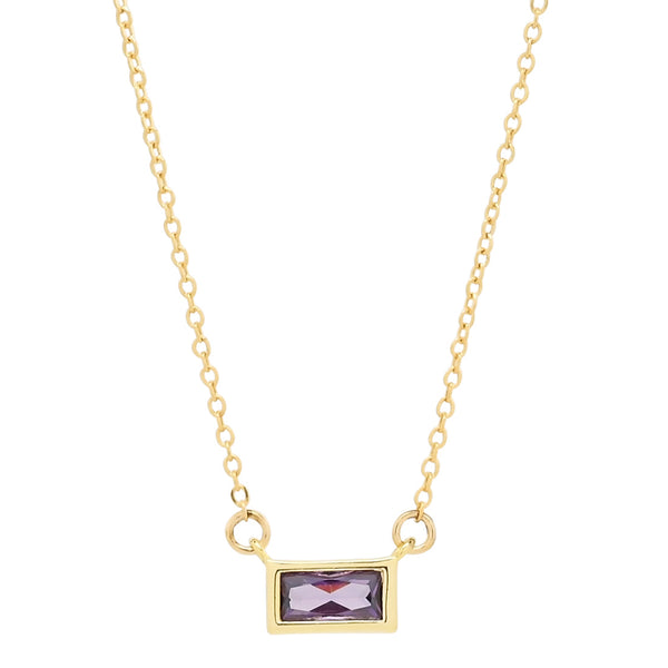 Emerald Shape Horizontal Birthstone Necklaces - February - Amethyst - Necklaces - Ofina