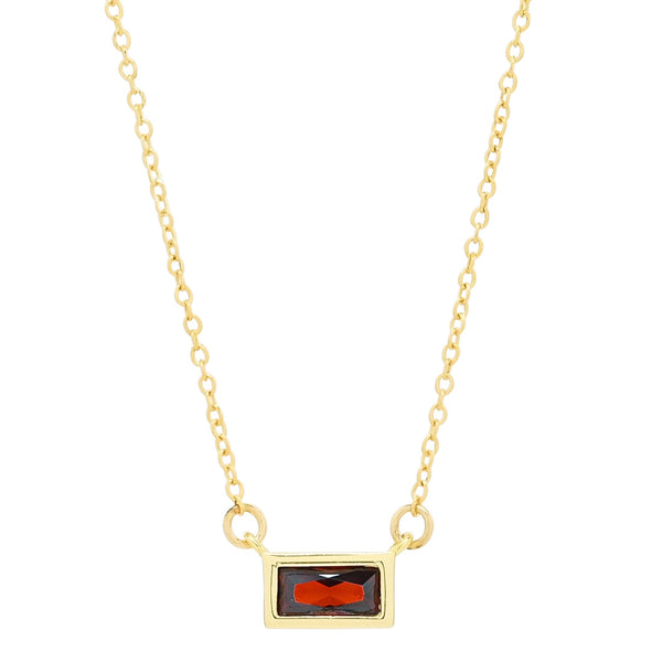 Emerald Shape Horizontal Birthstone Necklaces - January - Garnet - Necklaces - Ofina