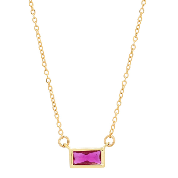Emerald Shape Horizontal Birthstone Necklaces - July - Ruby - Necklaces - Ofina