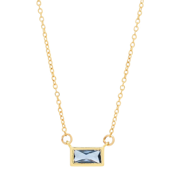 Emerald Shape Horizontal Birthstone Necklaces - March - Aquamarine - Necklaces - Ofina