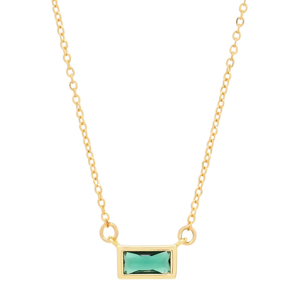 Emerald Shape Horizontal Birthstone Necklaces - May - Emerald - Necklaces - Ofina