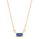 Emerald Shape Horizontal Birthstone Necklaces - September - Sapphire - Necklaces - Ofina