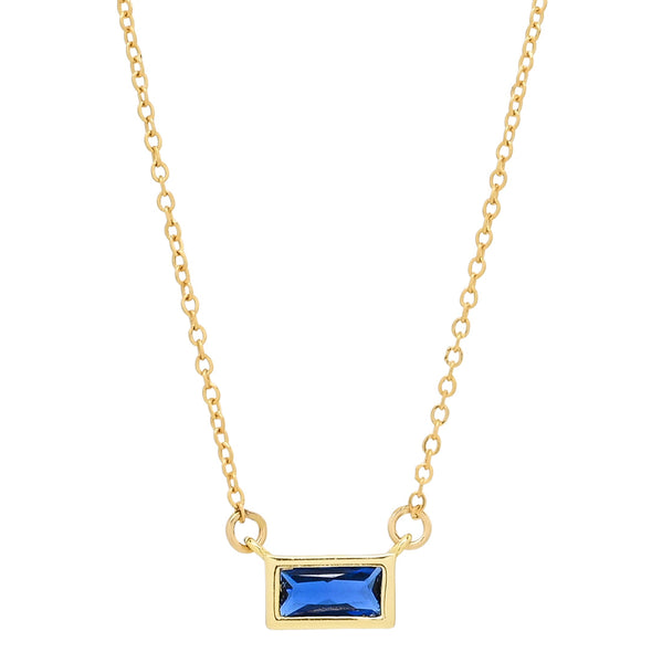 Emerald Shape Horizontal Birthstone Necklaces - September - Sapphire - Necklaces - Ofina