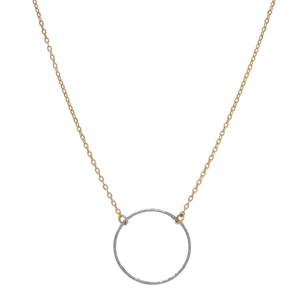SALE - Single Diamond Cut Circle Necklace - Silver Circle / Gold Chain - Necklaces - Ofina