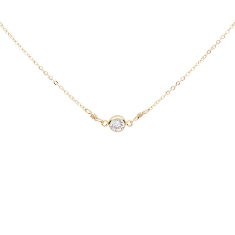 4mm Round CZ Bezel Link Necklace - Gold / 13" - Necklaces - Ofina