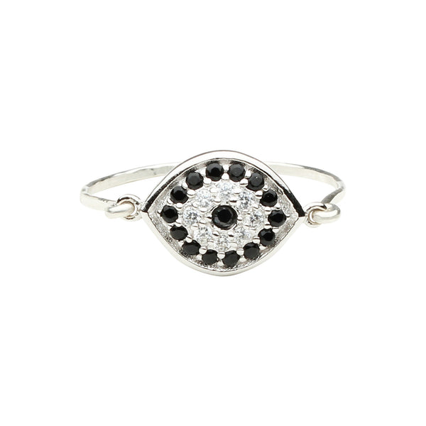CZ Black Evil Eye Ring - Silver / 5 - Rings - Ofina