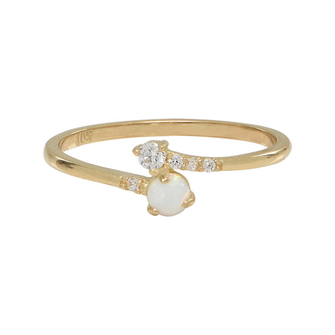 10k Solid Gold Opal / CZ Ring - Yellow Gold / 5 - Rings - Ofina