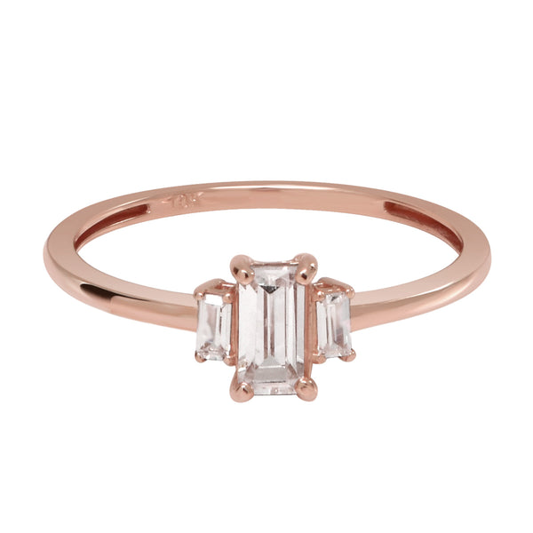10k Solid Gold CZ Baguette Trapezoid Ring - Rose Gold / 5 - Rings - Ofina