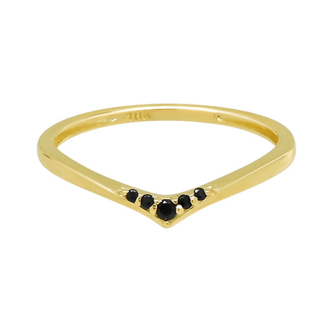 10k Solid Gold Black Multi CZ Chevron Ring - 5 - Rings - Ofina