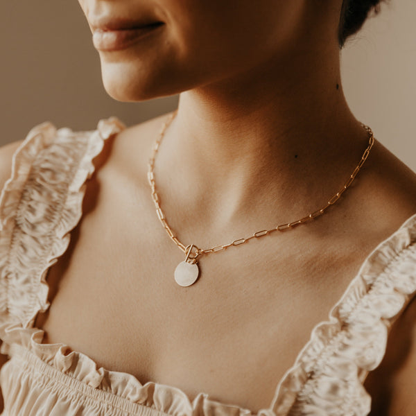 Oval Link Disc Necklace w/ Toggle Clasp - - Necklaces - Ofina