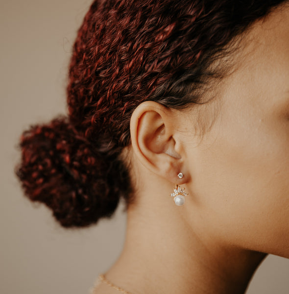 CZ/ Pearl Ear Jacket Earrings - - Earrings - Ofina