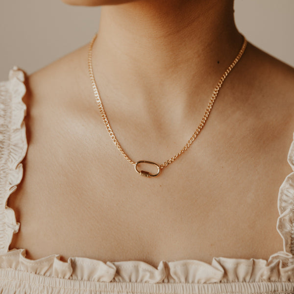 Curb Chain Carabiner Necklace - - Necklaces - Ofina