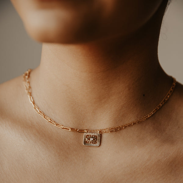 Square CZ Eye Necklace - - Necklaces - Ofina