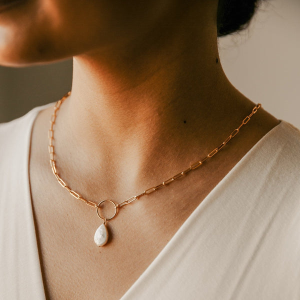 Pearl Teardrop Oval Link Necklace - - Necklaces - Ofina