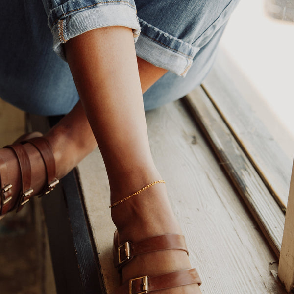 Figaro Chain Link Anklet - - Bracelets - Ofina