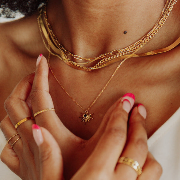 Black CZ Starburst Necklace - - Necklaces - Ofina
