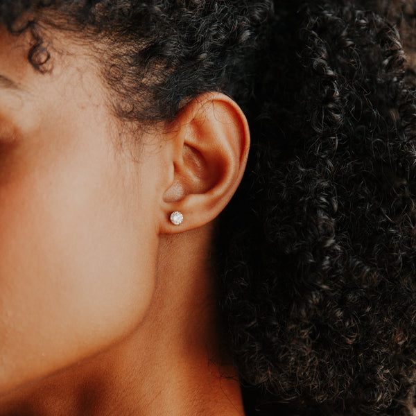 10k Solid Gold 5mm CZ Studs - - Earrings - Ofina