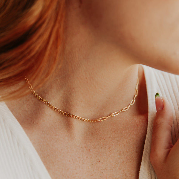 Split Curb & Oval Chain Necklace - - Necklaces - Ofina