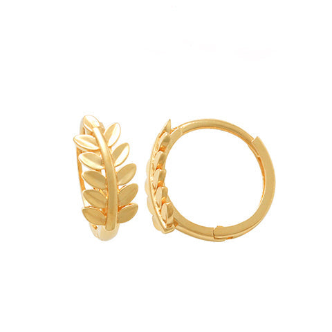 10k Solid Gold Leaves Huggies - - Earrings - Ofina