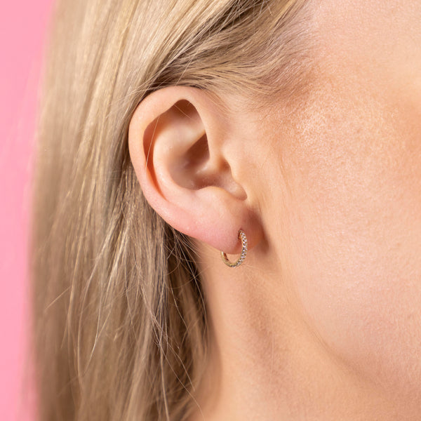 14k Diamond Huggie Hoop Earrings - - Earrings - Ofina