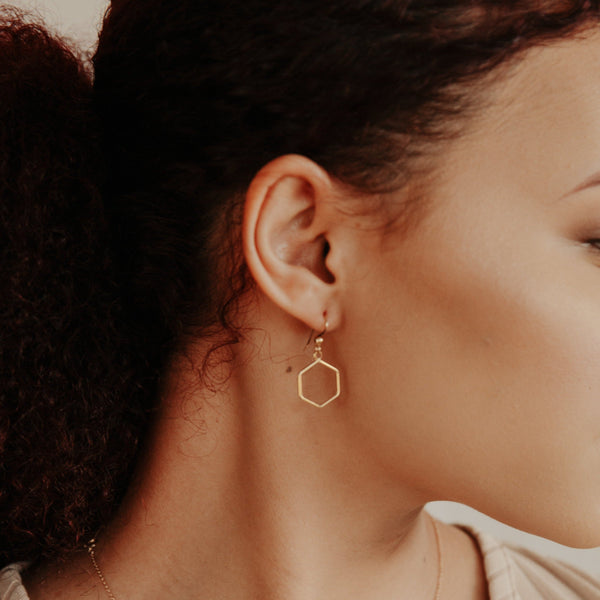 Hexagon Outline Earrings - - Earrings - Ofina