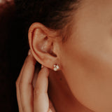 10k Solid Gold Pearl w/ CZ Cluster Studs - - Earrings - Ofina