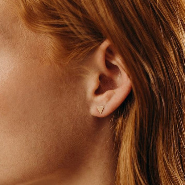 10k Solid Gold Triangle Studs - - Earrings - Ofina
