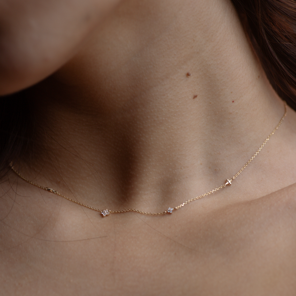 14k Solid Gold Multi-Sparkle Necklace - - Necklaces - Ofina
