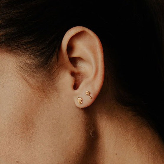 10k Solid Gold Palm Tree Studs - - Earrings - Ofina