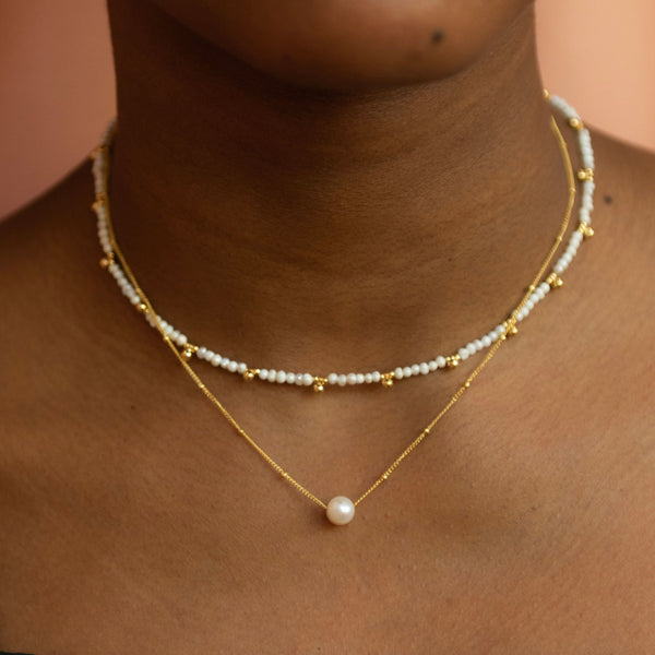 Floating Pearl Necklace on Ball Chain - - Necklaces - Ofina