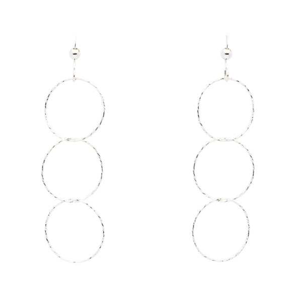 Triple Diamond Cut Drop Earrings - Silver - Earrings - Ofina