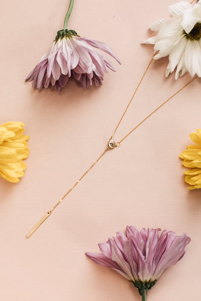 CZ Y-Drop Bar Necklace - - Necklaces - Ofina