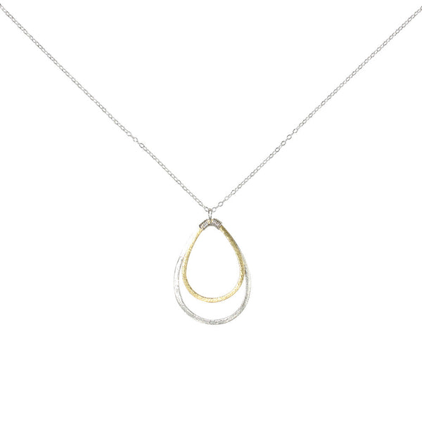 Double Brushed Teardrop Necklace - Gold Teardrop l Silver Teardrop and Chain - Necklaces - Ofina