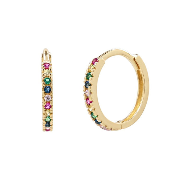 10k Solid Gold Colorful CZ Huggies - Medium - Earrings - Ofina