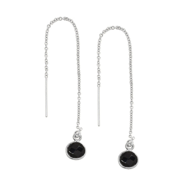 Bezel Stone Ear Threaders (more stones) - Black Onyx / Silver - Earrings - Ofina