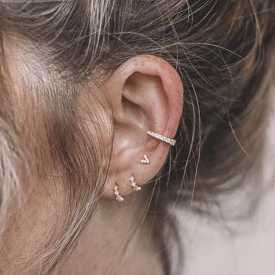10k Solid Gold CZ Chevron Studs - - Earrings - Ofina