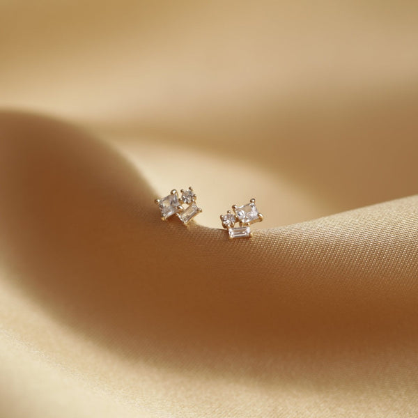10k Solid Gold CZ Trio Cluster Studs - - Earrings - Ofina